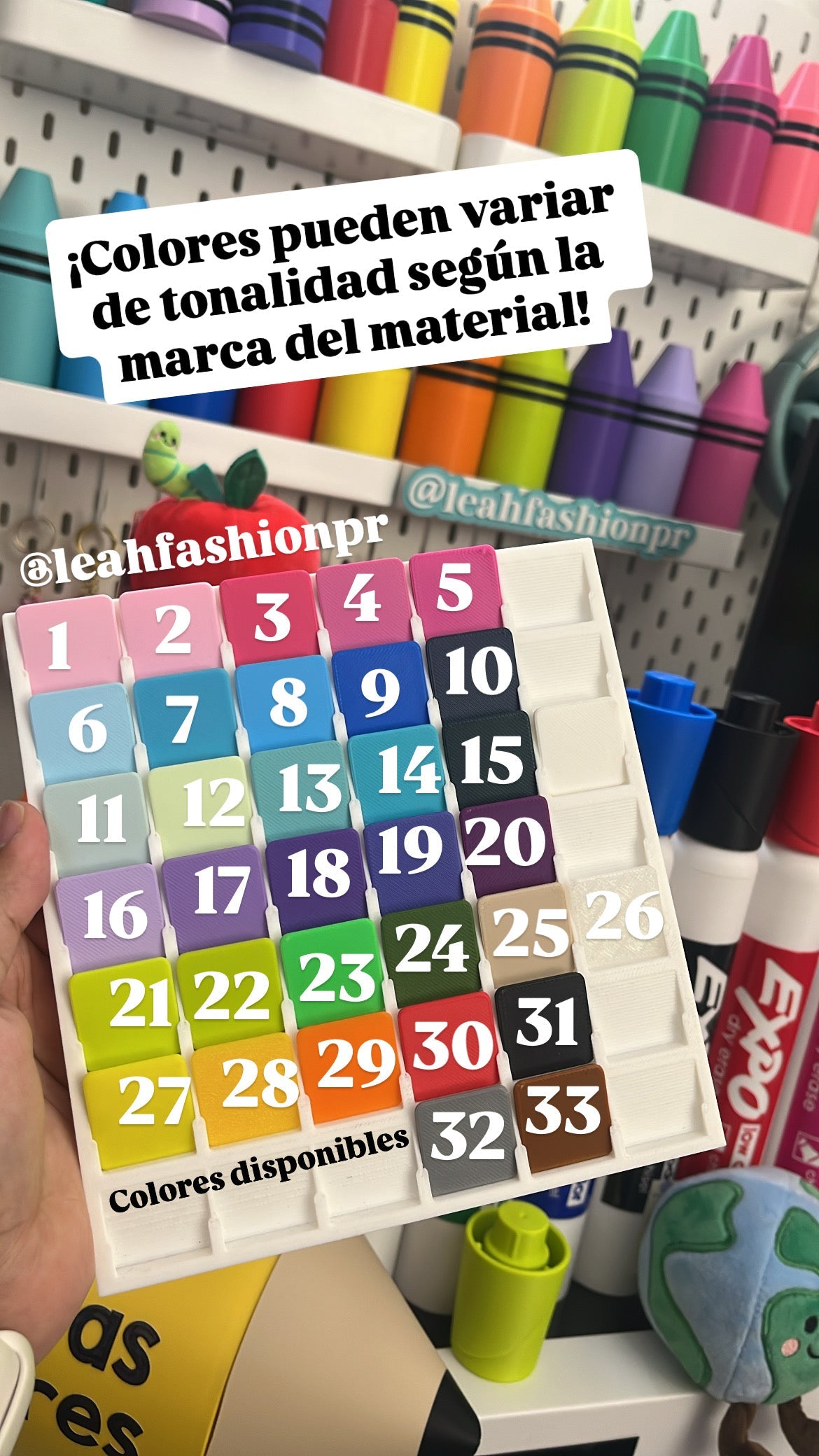 Carta de colores disponibles para inicial 3D personalizada