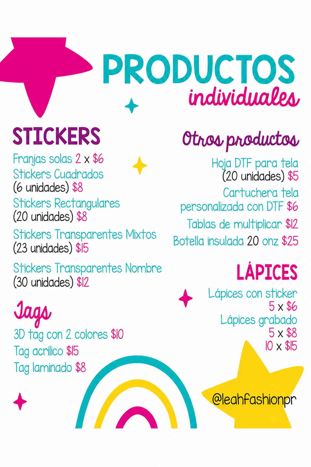 Productos Individuales Back to School - precios actualizados