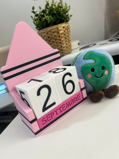 Detalle del calendario estilo crayón 3D